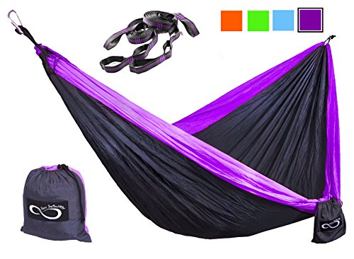 Double Outdoor Camping Hammocks - Weather Resistant Lightweight Parachute Nylon- Includes Stretch Resistant Tree