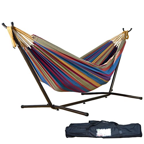 Joopee Classic Double Hammock Outeck Patio Yard and Beach Double Hammock With Space Saving Stand Portable Carrying Case Tropical