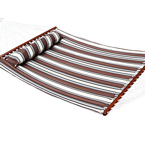 Ollieroo Fall Camp Hammock Quilted Fabric With Pillow Double Size Spreader Bar Heavy Duty Stylish 450 Lb Brown