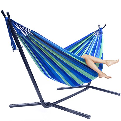 Sorbus Double Hammock with Steel Stand Two Person Adjustable Hammock Bed - Storage Carrying Case Included BlueGreen