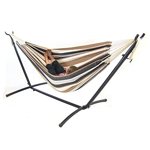 Sunnydaze Brazilian Double Hammock with Stand- 2-Person for Indoor or Outdoor Use Calming Desert