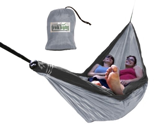 Trek Light Gear Double Hammock - The Original Brand of Best-Selling Lightweight Nylon Hammocks - Extra Wide for the Most Comfort - Use for All Camping Hiking and Outdoor Adventures SilverCharcoal