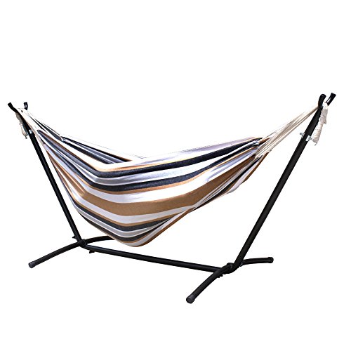 Zeny&reg Double Hammock With Space Saving Steel Stand Includes Portable Carrying Case Desert Stripe