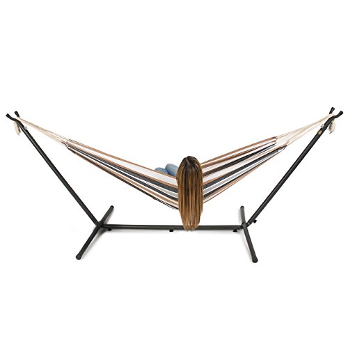 Belleze Double Hammock Space Saving Steel Stand With Portable Carrying Bag Desert Moon