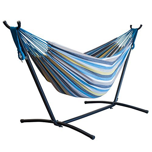 Driftsun Space Saving Two Person Patio And Lawn Portable Double Hammock With Steel Stand striped Paradise