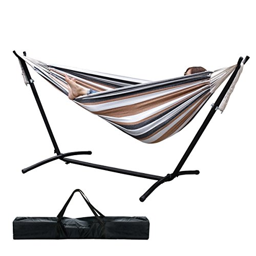 F2c&reg Double Hammock With Space Saving Steel F2c Stand Includes Portable Carrying Case Desert Moon Stripekhaki