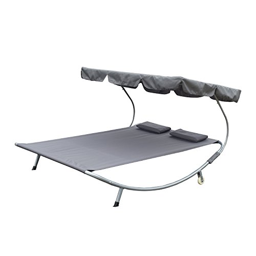 Outsunny Double Hammock With Steel Stand And Sun Shadendash Light Gray