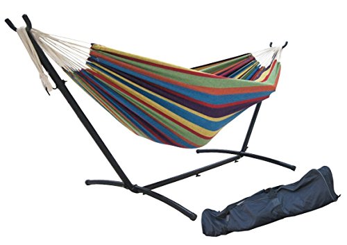 SueSport Double Hammock With Space Saving Steel Stand Includes Portable Carrying Case Tropical