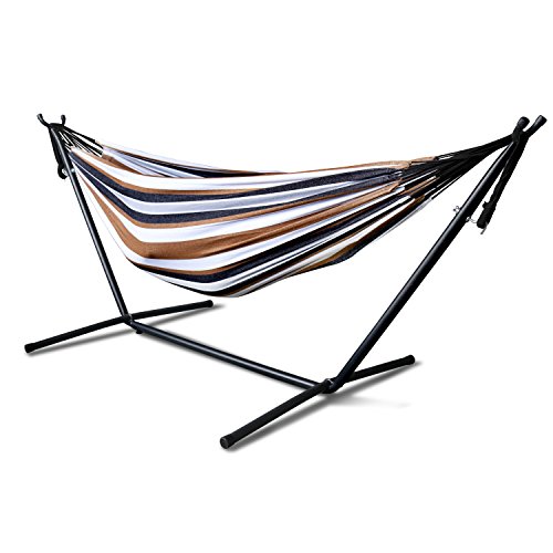 USSay ETohio Patio Yard and Beach Outdoor Double Hammock With Space Saving Steel Stand Up to 450lbs Includes Portable Carrying Case Desert Moon 5-7 Days You Can Receive the Goods