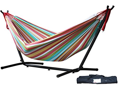 Vivere Double Hammock with Space Saving Steel Stand Salsa