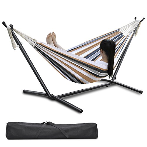World PrideÂ Double Hammock with Space Saving Steel Stand Includes Portable Carrying Case