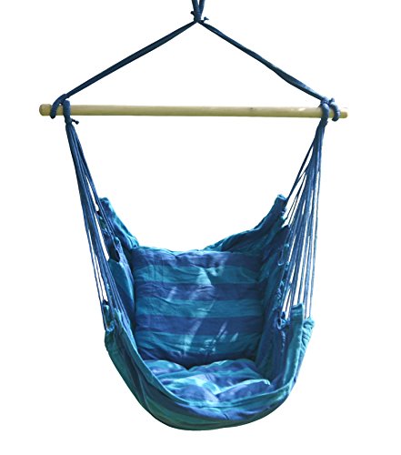 SueSport Hanging Rope Chair - Swing Hanging Hammock Chair - Porch Swing Seat - With Two Cushions - Max265 Lbs Blue