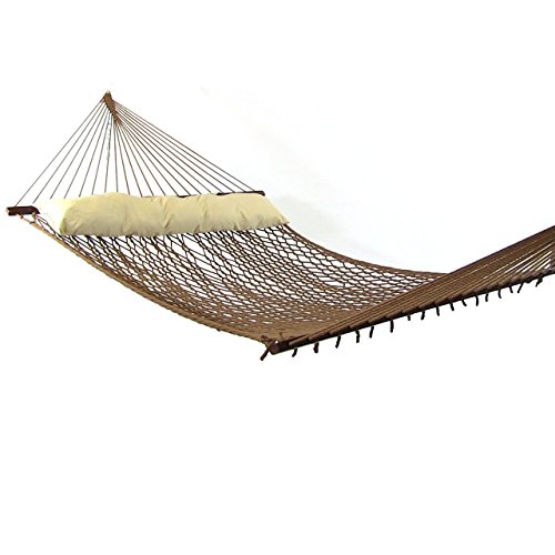 Sunnydaze 2 Person Polyester Rope Hammock with Spreader Bars and Pillow Brown 450 Pound Capacity