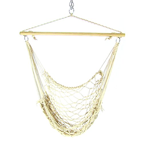 Sunnydaze Cotton Rope Hammock Chair with Wood Spreader Bar 48 Inch Wide Seat