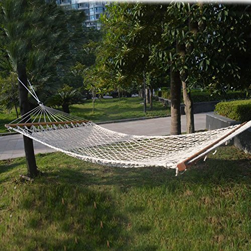 78x50 2 Person Hammock Cotton Rope Wood Frame Outdoor Tree Patio Yard Swing