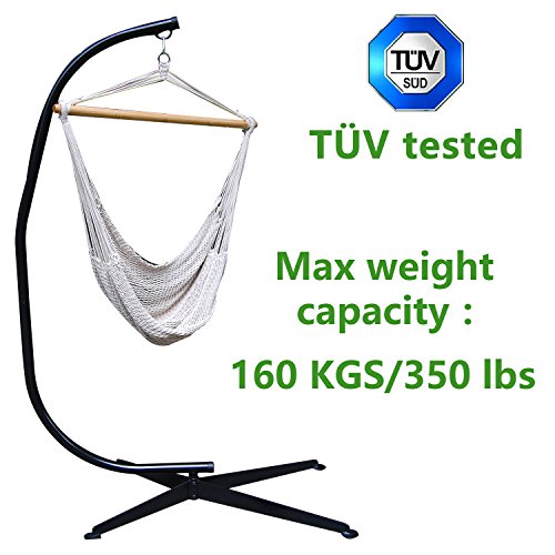 T&uumlv Tested Zupapa&reg Heavy Durable Steel C Hammock Frame Stand With 100 Cotton Hammock Swing Chair - 40inch Wide