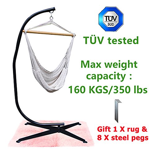 TÃœV tested Gift 1 Rug 350 Lbs Weight Load Zupapa Heavy Durable Steel C Hammock Frame Stand with 100 Cotton Hammock Swing Chair - 40inch Wide Seat Best Gift Price Off Promotion