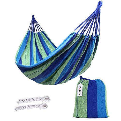 Kottle Outdoor Soft Cotton Fabric Brazilian Hammock Double Wide 2 Person Travel Camping Hammock blue