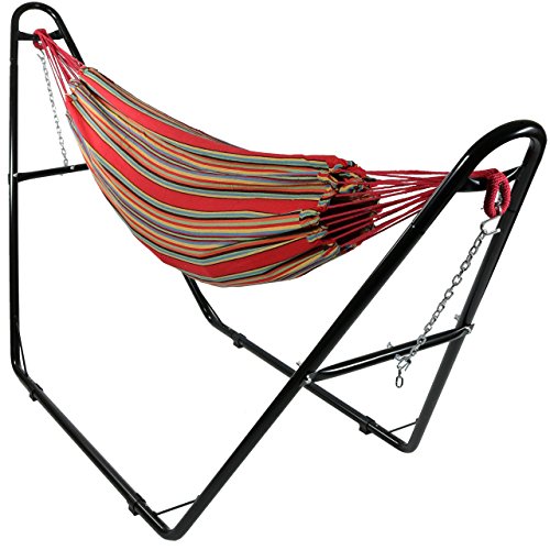 Sunnydaze Brazilian 2-person Hammock With Universal Multi-use Steel Stand For Indoor Or Outdoor Use Sunset