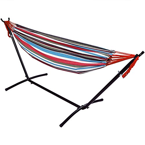 Sunnydaze Jumbo Brazilian Double Hammock with Stand Large 2-Person for Indoor or Outdoor Use Cool Breeze