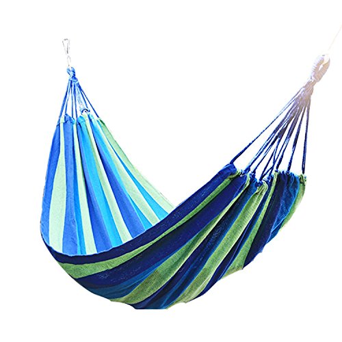 Wannabuy Double Cotton Fabric Canvas Brazilian Hammock for Patio Yard Backyard Porch Outdoor or Indoor Use Tree Hanging Swing blue