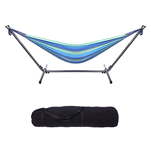 Demana Portable Camping Hammock with Stand Lightweight Polyester Hammocks for Backpacking Travel Beach Backyard Patio Hiking Blue-Green
