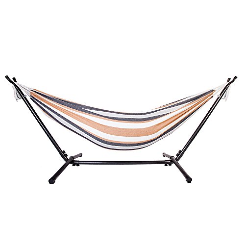 Ferty Hammock with Stand 300 lbs Capacity Camping Double Hammock with Space Saving Steel Stand and Carry Bag for IndoorOutdoor Garden Backyard Patio US Stock
