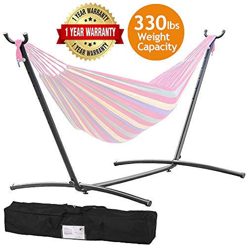 Hammock Stand Heavy Duty Portable Steel Stand Only with Carrying Case Adjustable 9Foot Indoor Outdoor 2 Person Large Camping Weather Resistant Hammock Stands for Backyard Decor Bed Patio Lawn Garden
