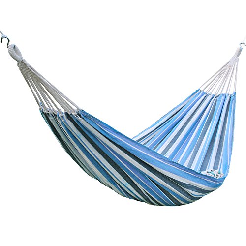 Zxcvlina Camping Hammock Outdoor Double Portable Ultra Weight Thick Canvas Swing Bed with White and Blue with Space-Saving Steel Stand