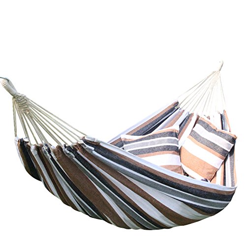 Zxcvlina Camping Hammock Outdoor Double Portable Ultra Weight Thick Cotton Swing Bed with PillowCoffee with Space-Saving Steel Stand