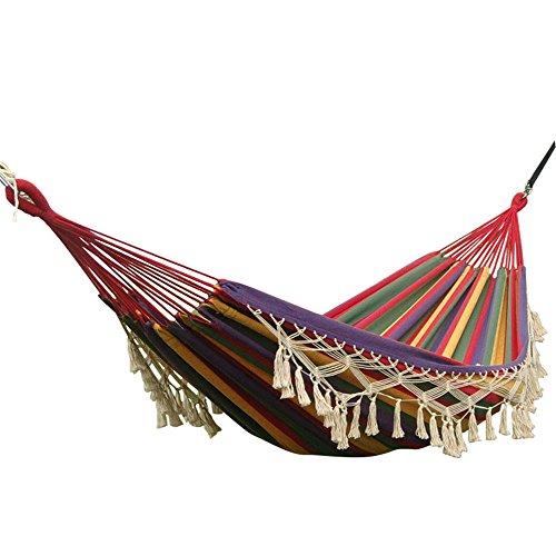 Zxcvlina Hammock Outdoor and Indoor Double with Tassels Ultralight Camping Rollover Prevention Swing with Space-Saving Steel Stand