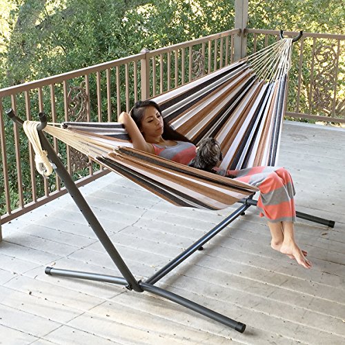 ApontusÂ Double Hammock with Space Saving Steel Stand Includes Portable Carrying Case Desert Stripe