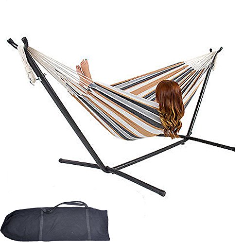 Double Hammock with Space Saving Steel Stand Includes Portable Carrying Case