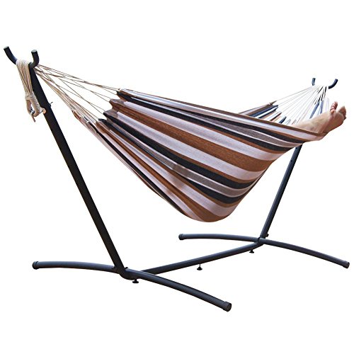 Garden Double Hammock With Space Saving Steel Stand 9 Ft Includes Portable Carrying Case desert Moon