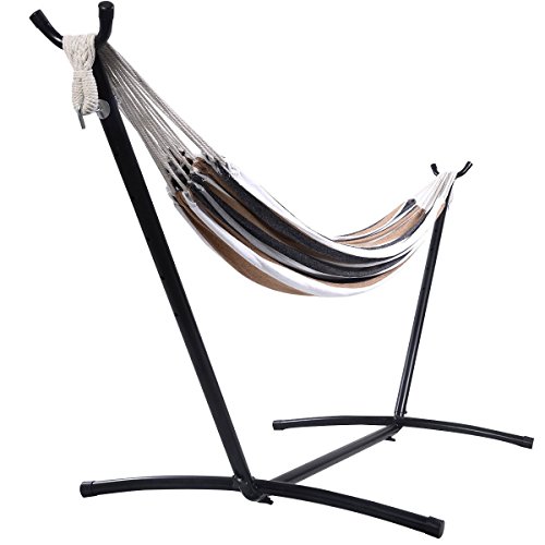 Giantex Double Hammock With Space Saving Steel Stand Includes Portable Carry Bag