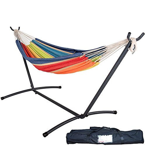 Lazydaze Hammocks Double Hammock With Space Saving Steel Stand Includes Portable Carrying Case, 450 Pounds Capacity