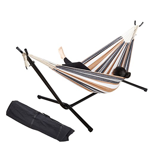 Pinty 76&quot X 57&quot Cotton Hammock With Steel Standamp Portable Carrying Bag Up To 450lbs desert Moon
