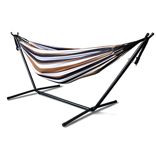 Ruhiku Patio Yard and Beach Outdoor Double Hammock With Space Saving Steel Stand Up to 450lbs Includes Portable Carrying Case