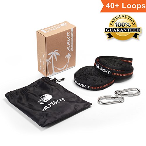 Auskit Hammock Straps Hammock Tree Straps Set Versatile 2000 Lbs Heavy Duty 40 Loops Strap With Two Carabiners