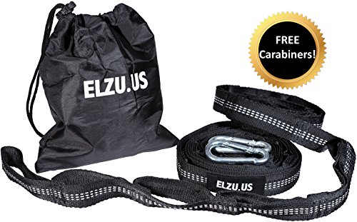 ELZUUS XL Hammock Straps For Tree Set of 2 98 feet x 10 inch Extra Accessories - 2 FREE Carabiners For Campers Outfitters Long Ultralight Adjustable Heavy Duty For All Camping Hammocks