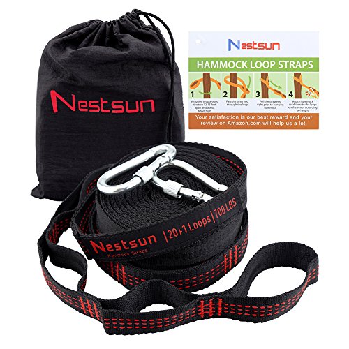 Nestsun Hammock Straps Hammock Tree Straps Set Hammock Accessories Outdoor Gear Adjustable Suspension System 1400LB Heavy Duty with 42 Loops 2 Carabiners for Camping Hiking and outdoor activies