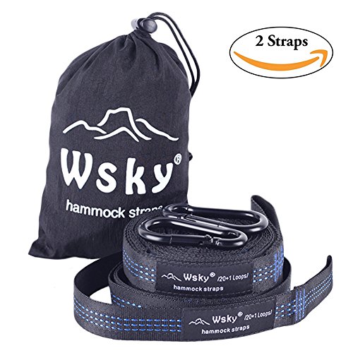 XL Hammock Straps By Wsky - Hammock Tree Straps Set Extra Strong and Lightweight Versatile 2000 LBS Heavy Duty 40 Loops - Camping Hammock Accessories Hammock Straps with 2 Carabiners Hooks