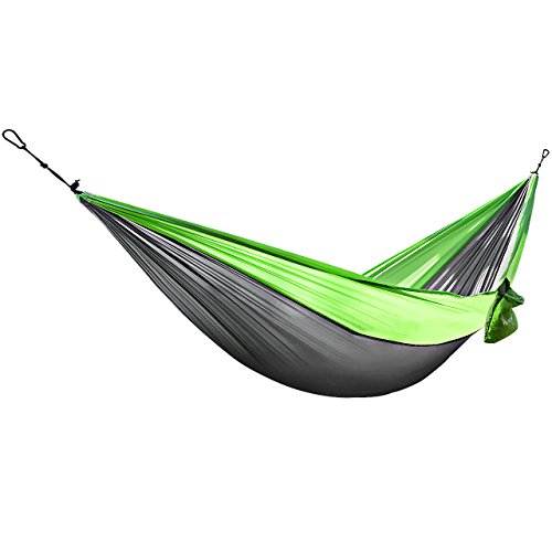 Homitt 2-Person Outdoor Camping Hammock Set with 2 Hammock Tree Straps and 2 Carabiners for Backpacking Hiking Beach Backyard - Green Grey