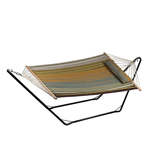 Sunnydaze Cotton Fabric Hammock and Detachable Pillow with 10 Foot Stand Sunset Beach 300 Pound Capacity