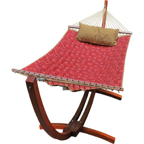 ALGOMA 6710159SP Wooden Arc Frame Hammock and Pillow Combo 12-Feet Red Pattern Fabric