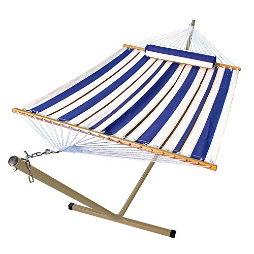 Algoma 11 foot Fabric Hammock Pillow and Stand Combination Blue  White
