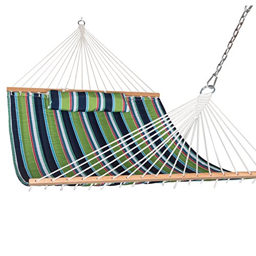 Prime Garden Quilted Fabric Hammock With Pillow Hardwood Spreader Bars 2 People Oasis Black Stripe