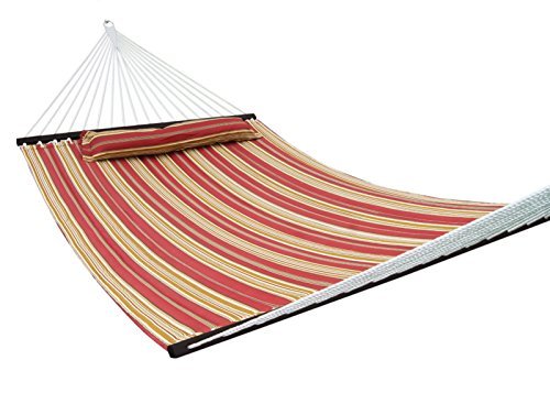 Suesport New Hammock Quilted Fabric With Pillow Double Size Spreader Bar Heavy Dutyburgundytan Pattern
