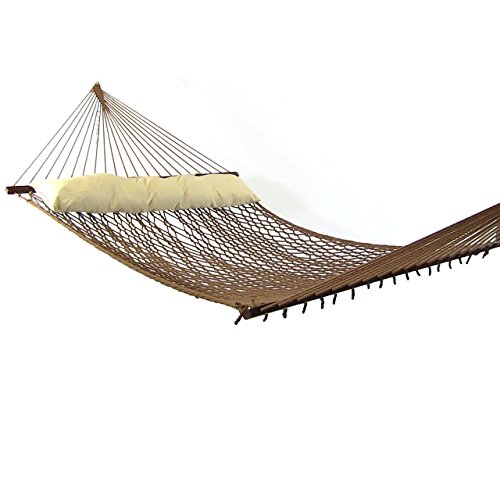 Sunnydaze 2 Person Polyester Rope Hammock With Spreader Bars And Pillow Brown 450 Pound Capacity