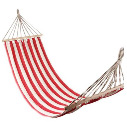 Flexzion Portable Swing Hammock Leisure Hanging Canvas Wooden Single Red And White Stripes 78.78" X 31.5" For